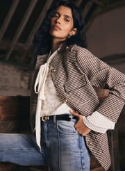 Brown Checked Military Jacket