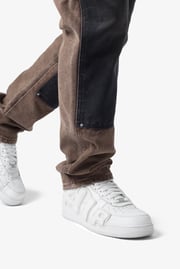 Contrast Double Knee Denim | Brown