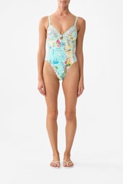RUCHED PANELLED TRIANGLE ONE PIECE WITH KNOT FRONT JUST COASTING