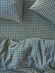 Fern Green & Dusk Blue Colour Drenched Gingham Linen Blend Pillowcases (Pair)