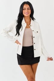 Ivory Long Sleeve Button Up Denim Jacket