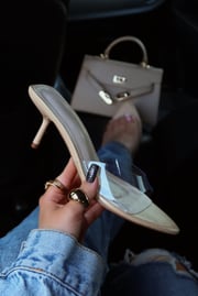 Myra Mid Heel Mules - Clear
