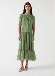Coco Green & Birch Tie Neck Georgette Dress