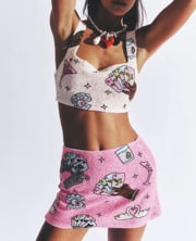 Vegas Beaded Mini Pink Party Beach Co-ord Top