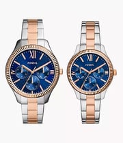 His and Hers Multifunction Two-Tone Stainless Steel Watch Set