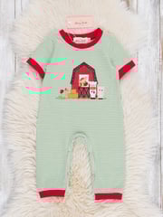 Striped Embroidered Farmhouse Romper