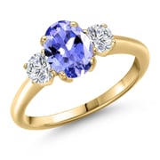 10K Yellow Gold Tanzanite and Lab Grown Diamond 3-Stone Engagement Ring For Women | 1.70 Cttw | Three Stone Wedding Engagement Anniversary Promise Ring For Women
