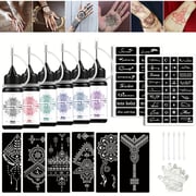 6 Colors Temporary Tattoo Ink Kit, Long-Lasting Mixed Color Temporary Tattoo Ink Gel with Reusable Stencils, Semi-permanent Ink Gel DIY Body Paint Freckles Body Art Trendy Stuff for Parties, Festivals, Holidays, Makeup for Beginners