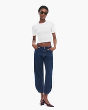 Mixed Media Short Sleeve Crew Neck Smocked Top - White