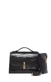 Medium Leonora Flap Bag in Black Crocodile Leather with Sunglasses Pouch