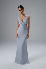 ELLE Draped Wrap Satin Maxi Dress in Blue