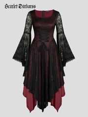 High Elastic Gothic Lace Irregular Hem Maxi Dress
