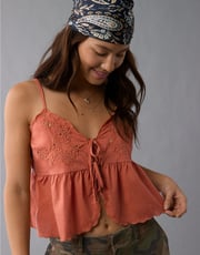 AE Tie Front Embroidered Tank Top