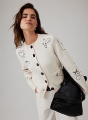 White Embroidered Knit Cardigan