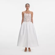 White Lace Taffeta Maxi Dress
