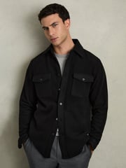 Twin-Pocket Overshirt With Wool in Black