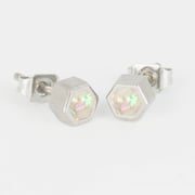 Hexagon Pearl White Opal Glowstone Earrings