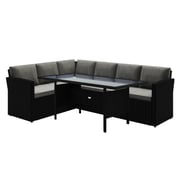Ballena 6 Seater Black Wicker Outdoor Dining Set in Dark Grey