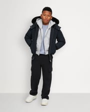 KIDS UNISEX ORIGINAL SHEARLING TRIM BOMBER -NAVY/BLACK