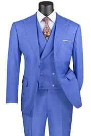 Men's Summer Sharkskin Suit with Double Breasted Vest in French Blue
