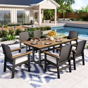 PHIVILLA 7-Piece Outdoor Dining set with HDPE Rattan Chair and Wood-grain Table