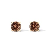 Tension Back Claw Prong Basket Set Stud Earrings Espresso NanoSital Round Cut 2.00 TCW Sterling Silver & 14K Yellow Gold Plated