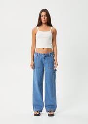 AFENDS Womens Lexi - Low Rise Workwear Jean - Worn Blue