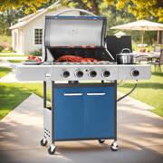 Captiva Designs 4-Burner Propane BBQ Grill with Side Burner for Outdoor Cooking