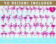 Flamingo SVG Bundle - 40 Designs, Flamingo PNG, Flamingo Cut Files for Cricut, Silhouette, Flamingo Monogram SVG