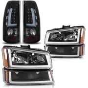 YITAMOTOR® Black Housing LED Headlights & Taillights for 2003-2006 Chevy Silverado, Replacement Headlamps & Tail Lamps