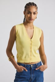 Brit Refined Sleeveless Cardigan With Tie - Buttercup