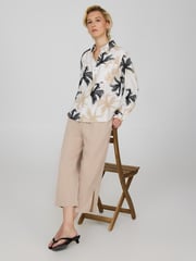 Tropical Print Button-Up Linen Shirt