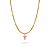 Pink Enamel Cross Necklace