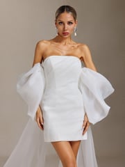Winmy Detachable butterfly-sleeve strapless mini wedding dress