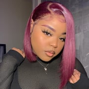 Burgundy 99J Straight Bob Wig 100% Human Hair Lace Wig | ISEE HAIR