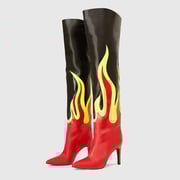 Red & Black Pointed Toe Flame Pattern Stiletto Over The Knee Boots