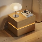 2-Drawer LED Smart Natural Nightstand with Light
