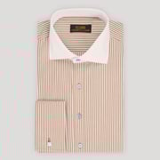 The Corcoran | White Contrast Spread Collar | French Cuff | 100% Cotton | Brown