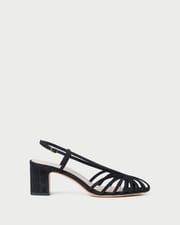 Priscilla Black Moiré Heeled Sandal