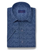 CSSM10022412 | Navy Linen Print Short Sleeve Shirt
