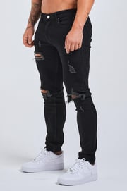 SLIM FIT JEANS 2.0 RIPPED & REPAIRED - BLACK