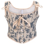 Womens Vintage 1920s Renaissance Lace Trim Tie Front Corset Bustier