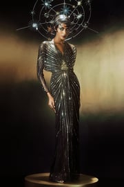 Zouzou Crystal-Encrusted Evening Gown