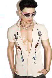 Barb Swallows Bird Slim Fit Shirt - Cream