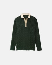 Hunter Green Cotton Cable Knit Rugby