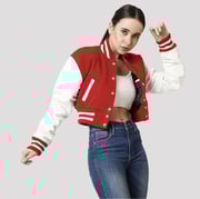 Scarlet Red & White Crop Top Letterman Jacket