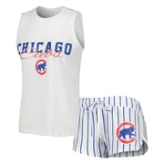 Women's Chicago Cubs Concepts Sport White Reel Pinstripe Tank Top & Shorts Sleep Set
