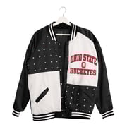 Ladies Ohio State Buckeyes Mixed Media Rhinestone Bomber Jacket