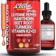 Cayenne Pepper Supplement Liquid Drops + Hawthorn Berry, Vitamin D3 K2 Beet Root Powder, Ceylon Cinnamon, Turmeric Curcumin, Organic Panax Ginseng, Berberine Extract VIT D K by Clean Nutra -