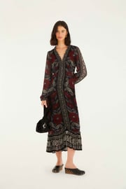Black Valentina Ruffled Long Sleeve Midi Dress